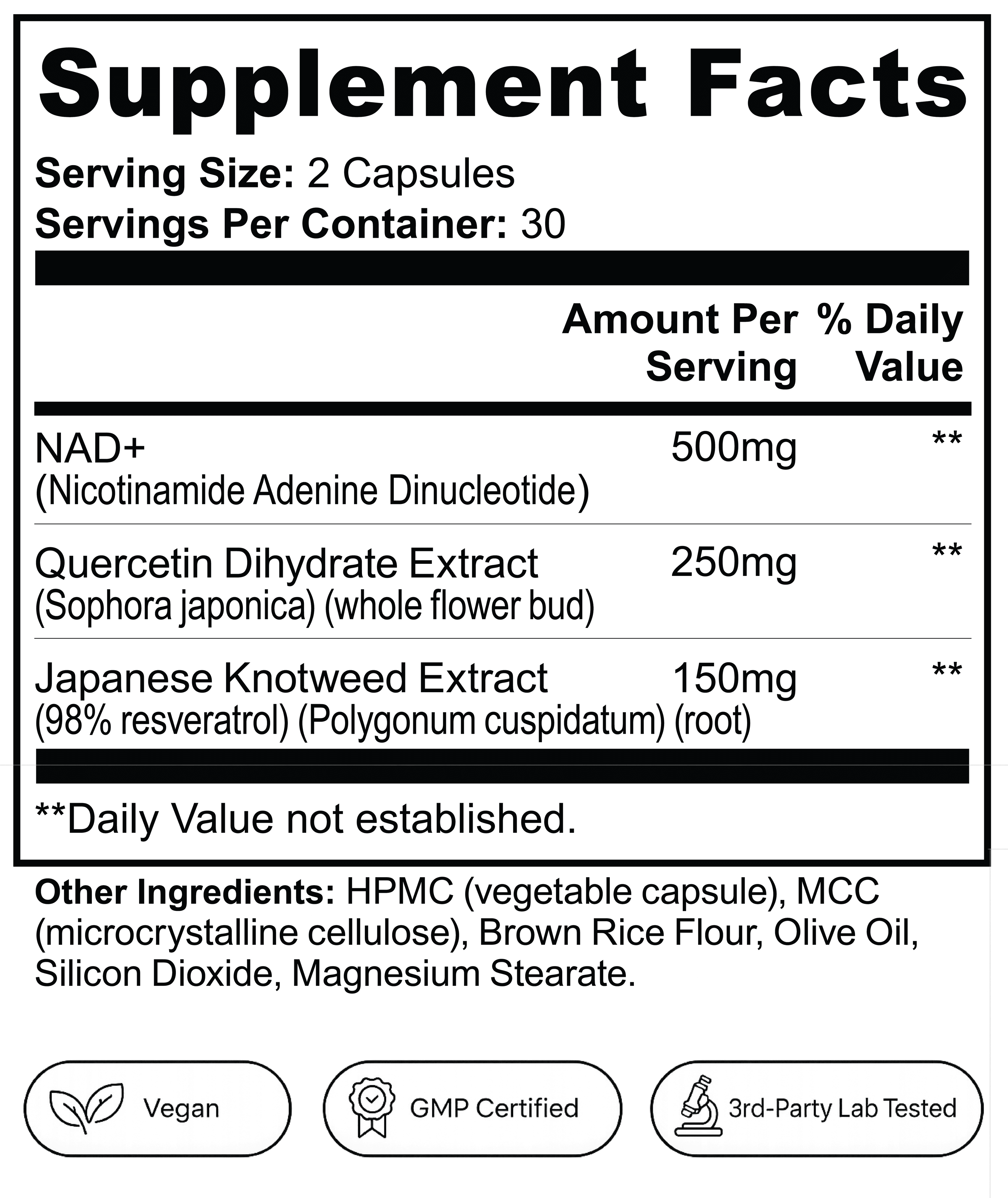 NAD+ & Quercetin Supplement Facts