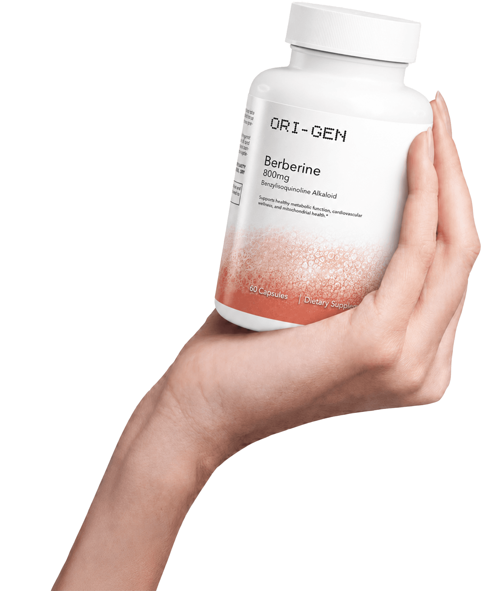 Hand holding the ORI-GEN Berberine bottle
